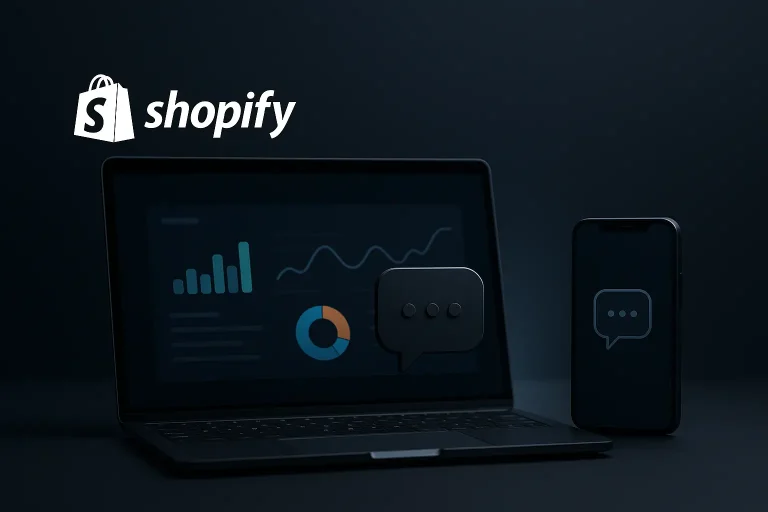 banner image with a dark bacckground a desktop and a phone and the shopify logo in a corner
