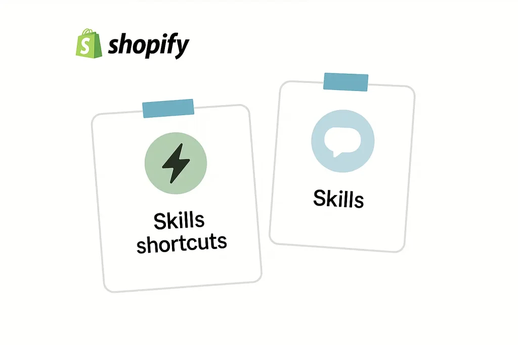 Shopify Sidekick AI assistant Skills shortcuts concept for one-click reusable prompts