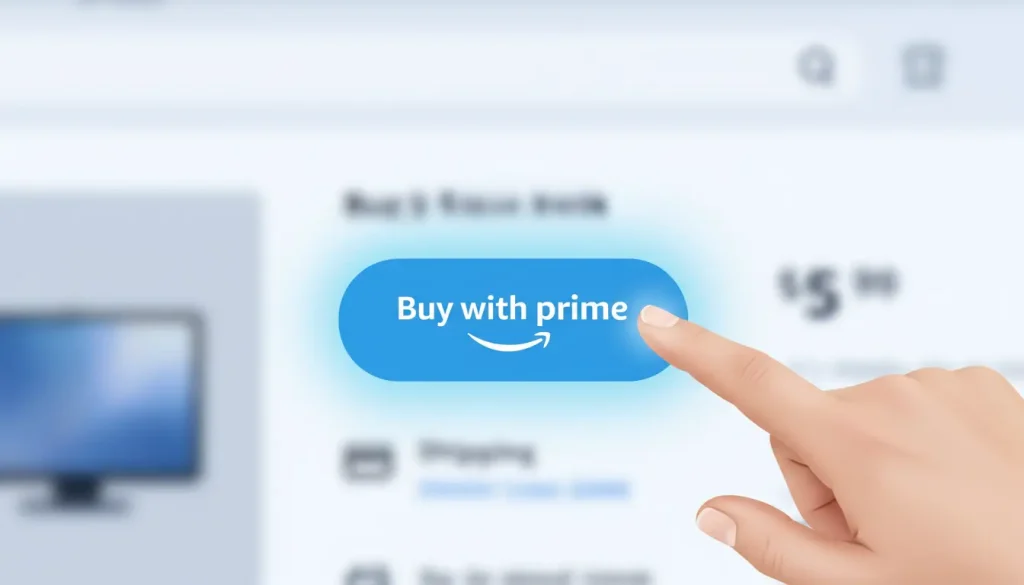 An image of a hand clicking thr buy with prime button